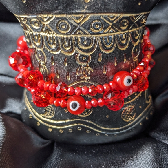 Hand Crafted Jewelry - Red Good Luck Evil Eye Protection Amulet Bracelet Sparkly Handmade Abundance